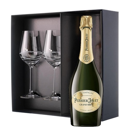 Perrier Jouet Grand Brut Champagne 75cl And Diamante Venezia Glasses Gift Box Set